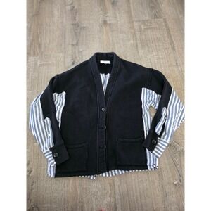 Current / Elliot The Recrafted Cardigan Black Stripe Button Front Size 0